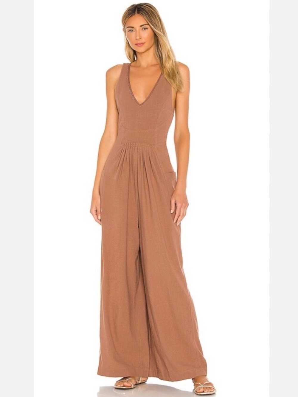 NWT Free People Next Level V-Neck Sleeveless Wide-Leg Jumpsuit